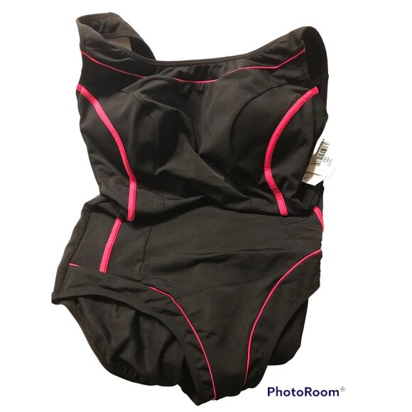 Sunmarin Beach Fashion Black/Pink C Cup Mastectomy One Piece Swimsuit Size 44C - Picture 3 of 9